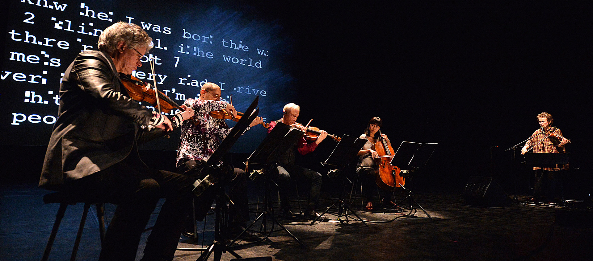 kronos quartet and laurie anderson performing on stage