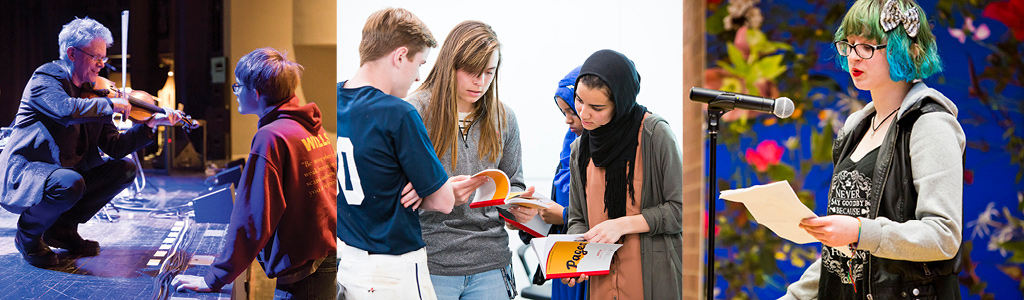 High school students participating in several Pages activities at the Wexner Center