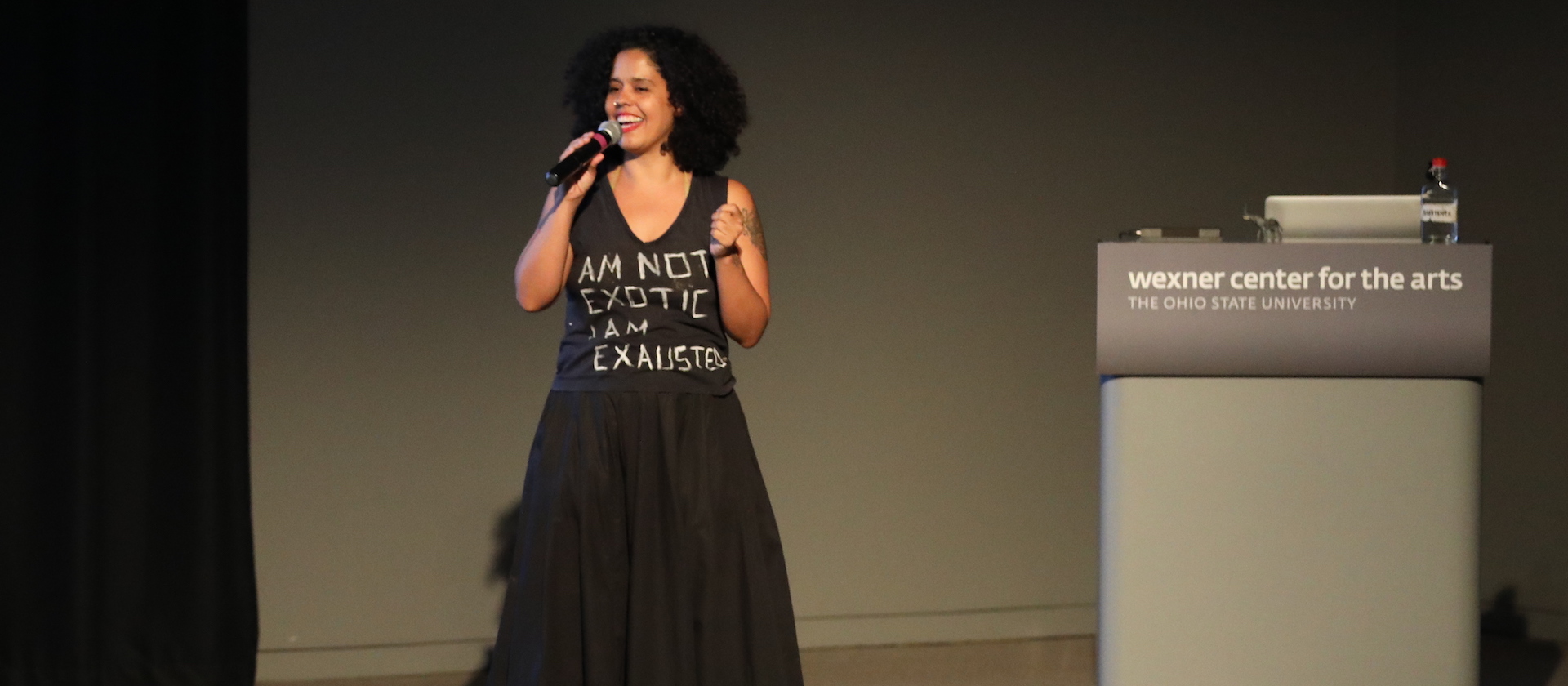 Artist Awilda Rodriguez Lora speaking at the Wexner Center for the Arts