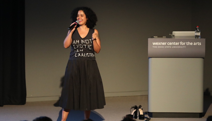 Artist Awilda Rodriguez Lora speaking at the Wexner Center for the Arts