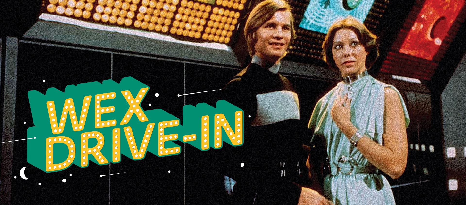 Still from Logan's Run with Wex Drive-In text overlay