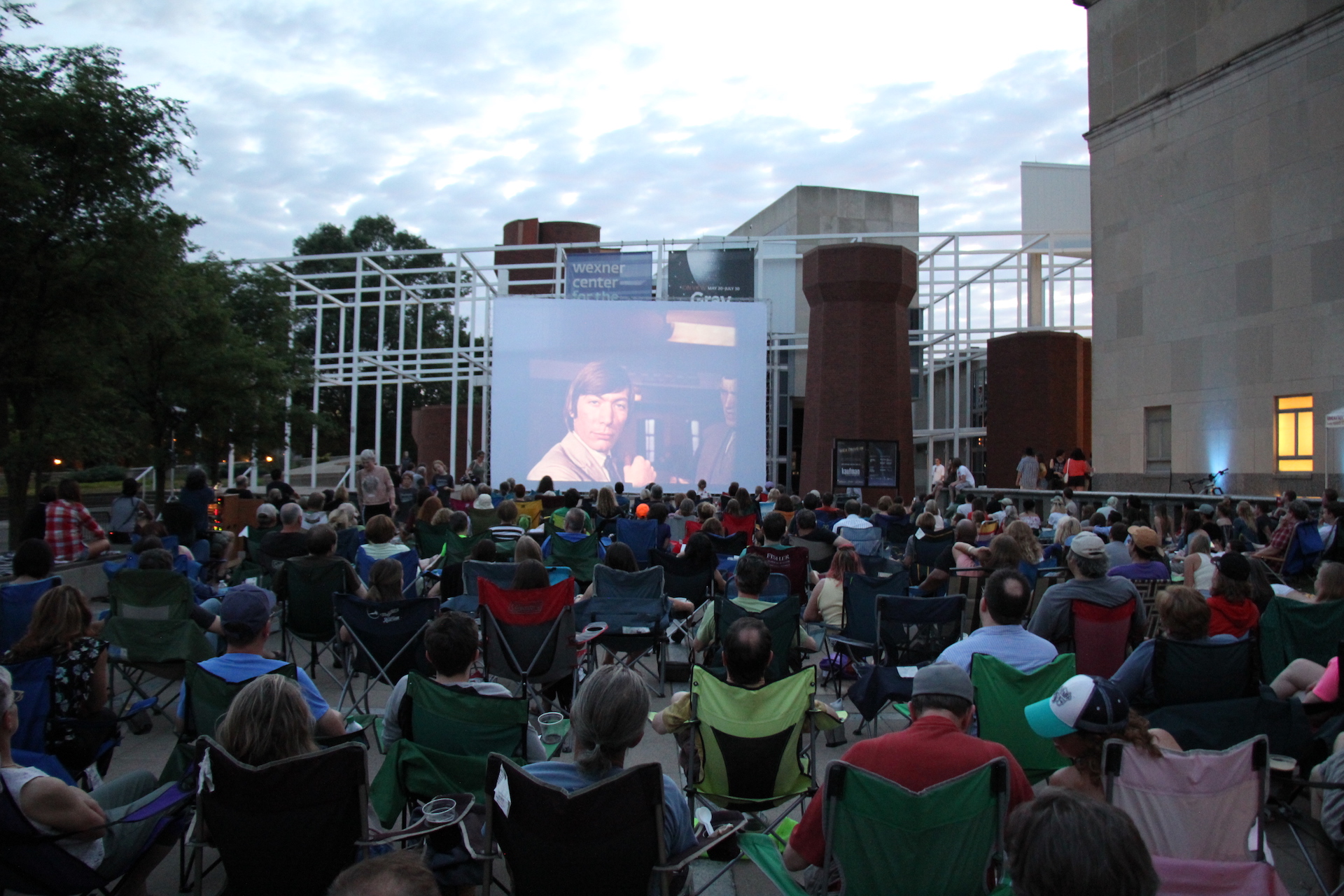 Image out outdoor screening of the Rolling Stones documentary Gimme Shelter as part of the 2016 Wex Drive-In series at the Wexner Center for the Arts at The Ohio State University