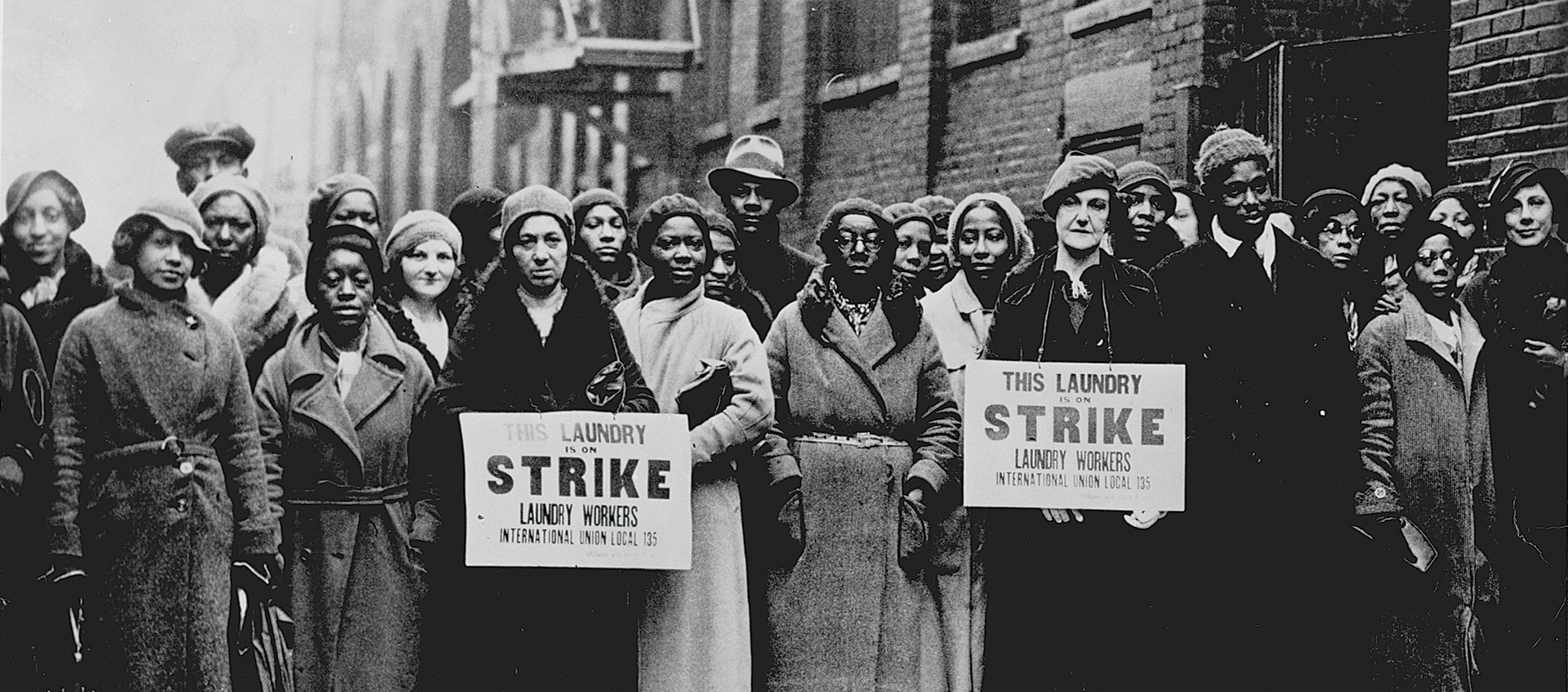 Archive photo of laundry workers striking from Julia Reichert's documentary Union Maids