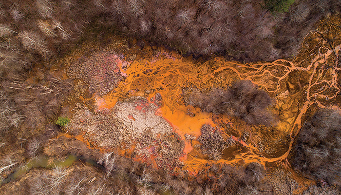 Acid Mine Drainage near Oreton, Ohio – Aerial View