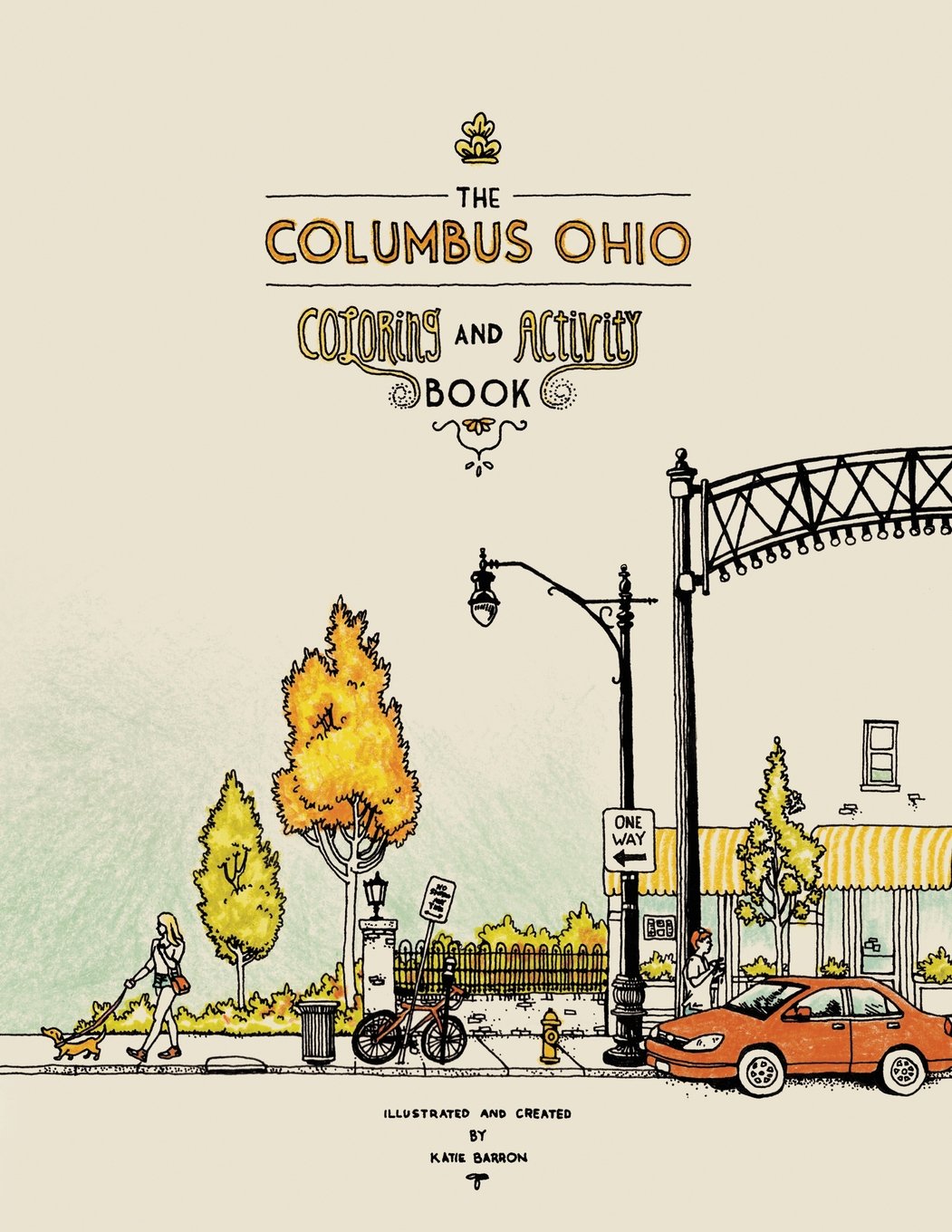 The cover artwork for The Columbus Ohio Coloring and Activity Book by Katie Barron