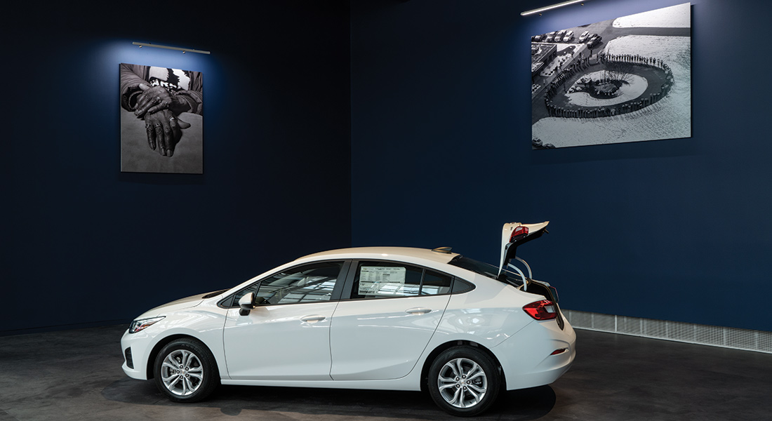 Installation view of LaToya Ruby Frazier: The Last Cruze at the Wexner Center for the Arts