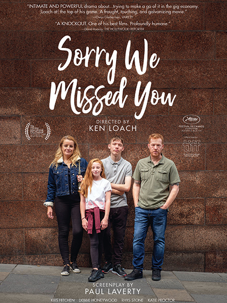 Mother Abbie, father Ricky, and children Seb and Liza stand in front of a masonry wall on the film’s poster.