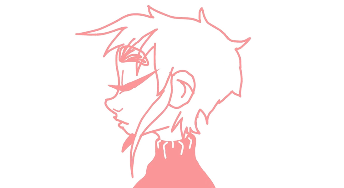 a pink drawing of a headshot