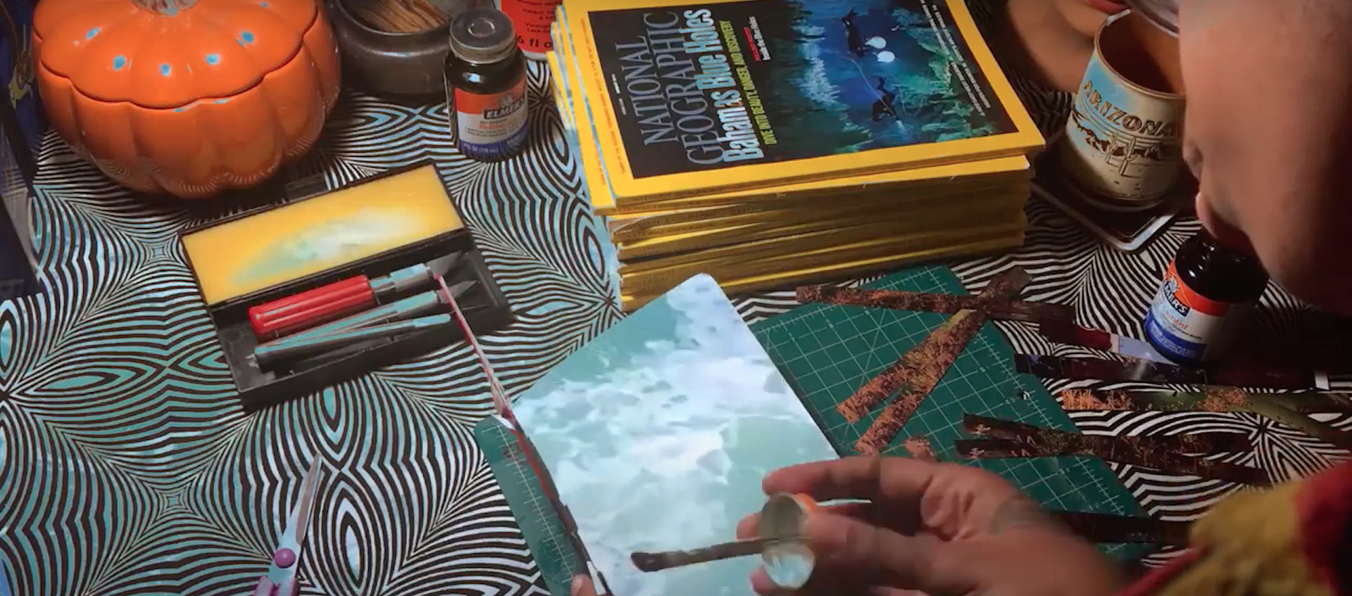 Image from video tutorial to collage a new cover for a Moleskine notebook by Columbus artist Bobby Luck