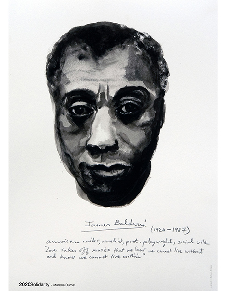 A poster illustration of James Baldwin by Marlene Dumas