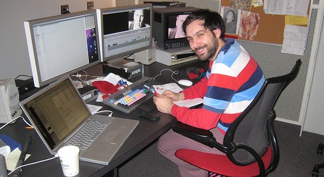 Mike Olenick editing one of Guy Maddin’s projects in the Film/Video Studio