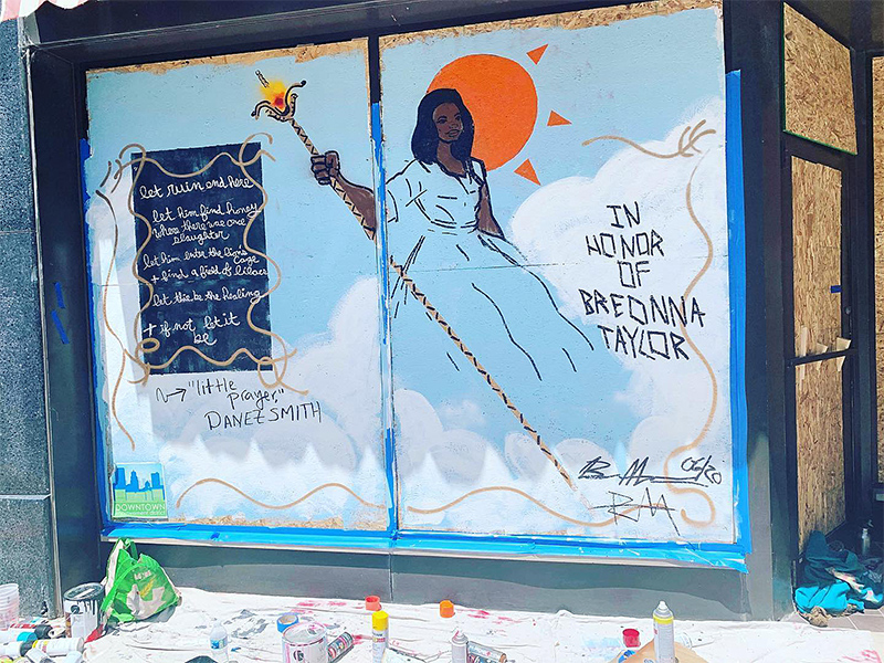 A mural in Columbus, Ohio honoring Breonna Taylor, cocreated by artist Bryan Moss