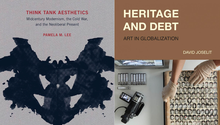 Book covers for Think Tank Aesthetics by Pamela M. Lee and Heritage and Debt by David Joselit