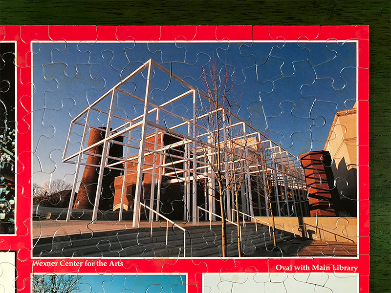 A jigsaw puzzle of the Wexner Center building