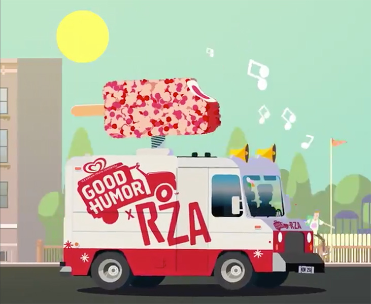 A digital illustration of a Good Humor truck with RZA's name painted on the side