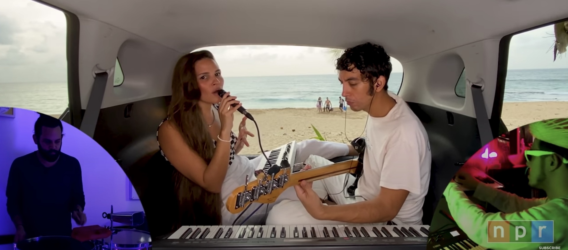 Puerto Rico band Buscabulla performs inside a car for an edition of NPR's Tiny Desk Home Concerts