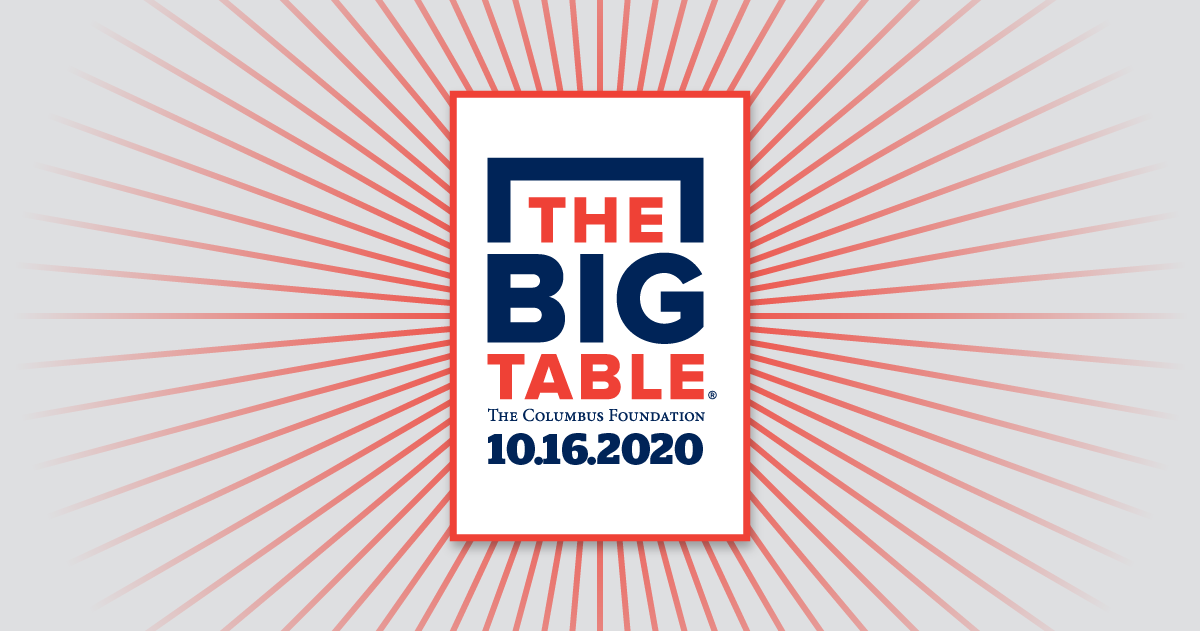 The Big Table logo, orange blue text on white background. Lists the date of the event as October 16, 2020