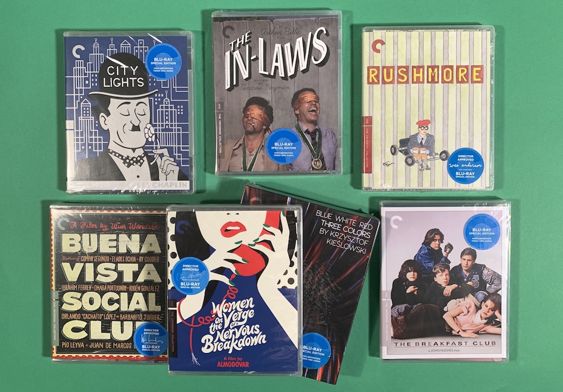 An assortment of movies on Blu-ray available through the Wexner Center Store