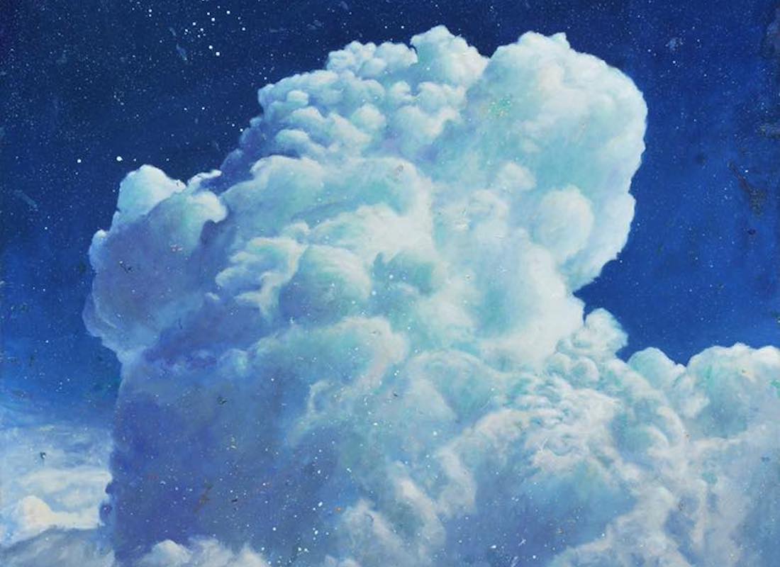 A painting of clouds close up against an evening sky by artist John A. Sargent III