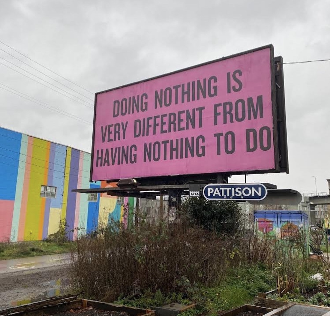 Billboard with text by writer Douglas Coupland