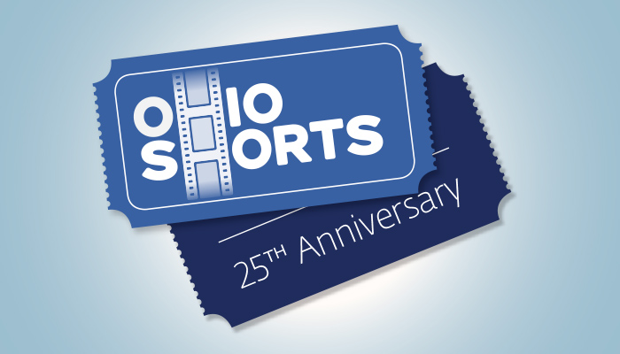 A graphic with two tickets that say "Ohio Shorts" and "25th Anniversary"