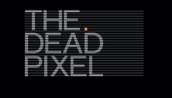 Gray logo for The Dead Pixel podcast on black background