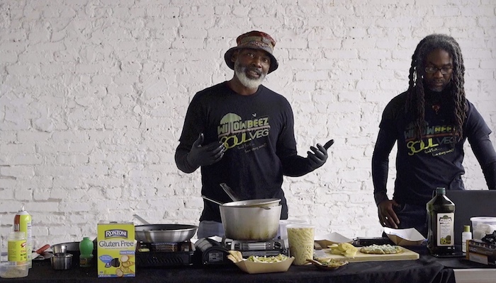 Carnell Willoughby of Willowbeez SoulVeg and his brother Malik present a cooking demo