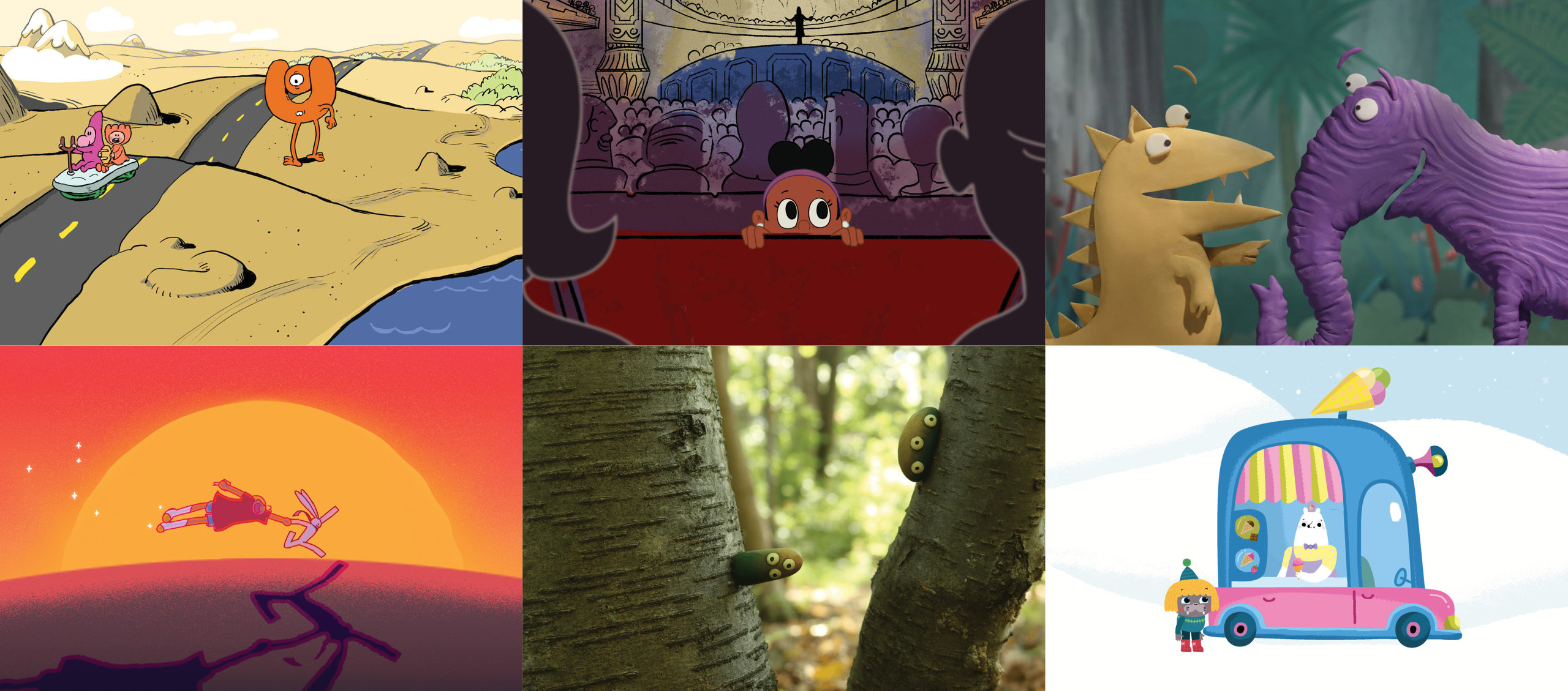 A colorful collage of stills from the Kid Flicks One program.