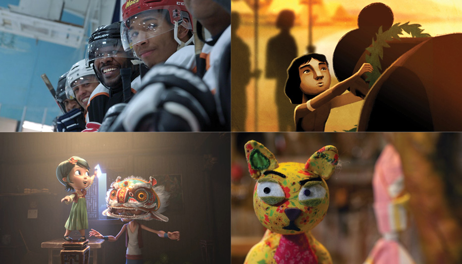 A colorful collage of five stills from the animated Kid Flicks Two program