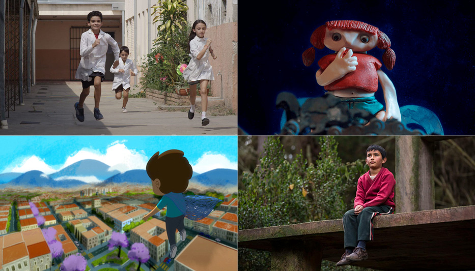 A collage of color stills from the short films in Viva Kid Flicks