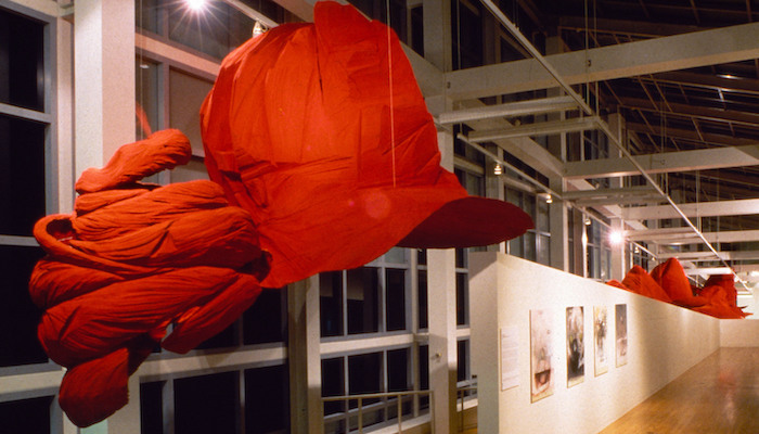 Installation view of Todd Slaughter's "Landscapehats" at the Wexner Center for the Arts