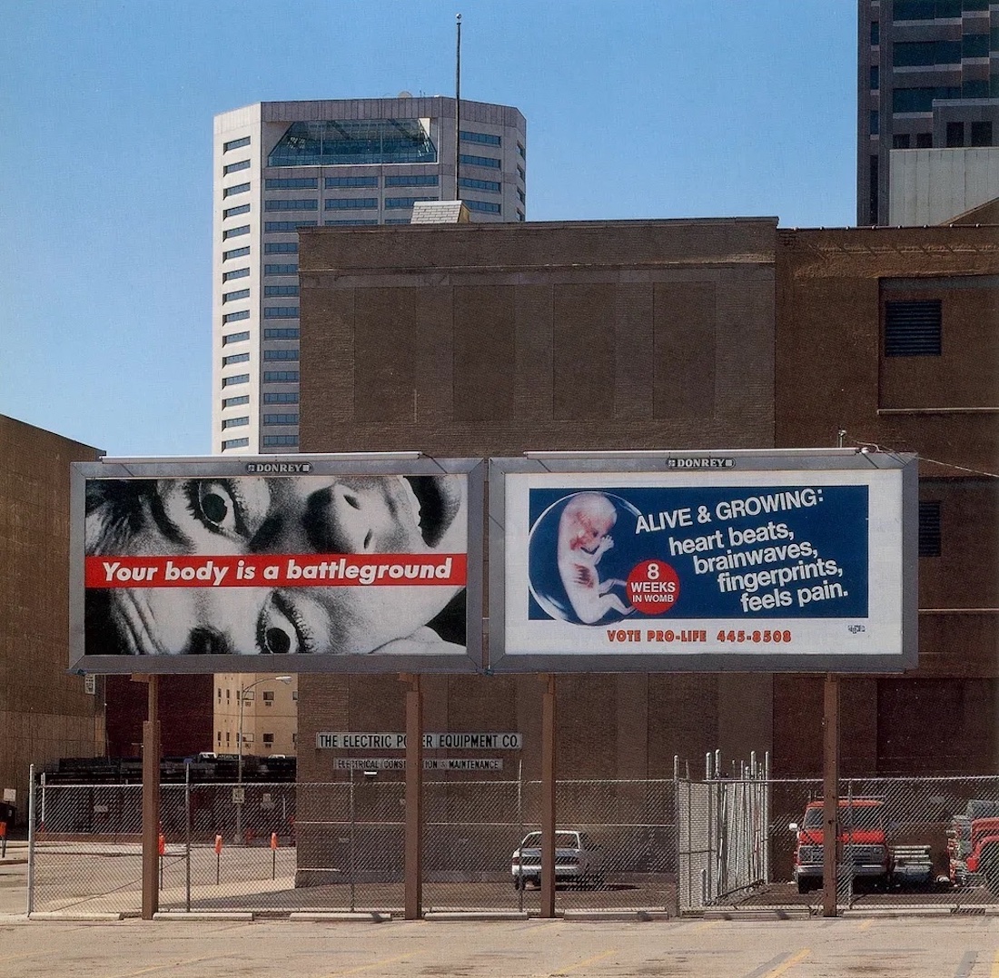 Image of Barbara Kruger's "Your Body is a Battleground" billboard project for the Wexner Center for the Arts