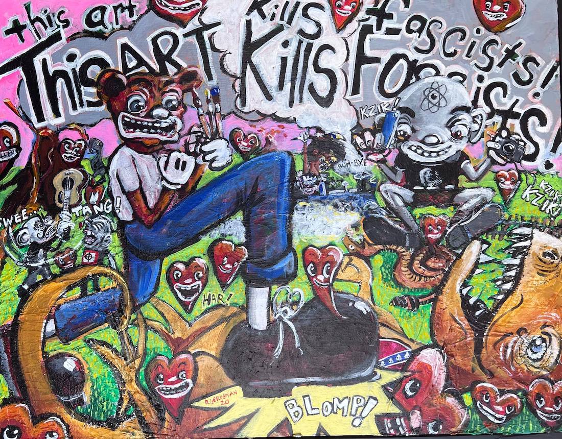 A multi-colored, graffiti-styled image with the text "This Art Kills Facists"