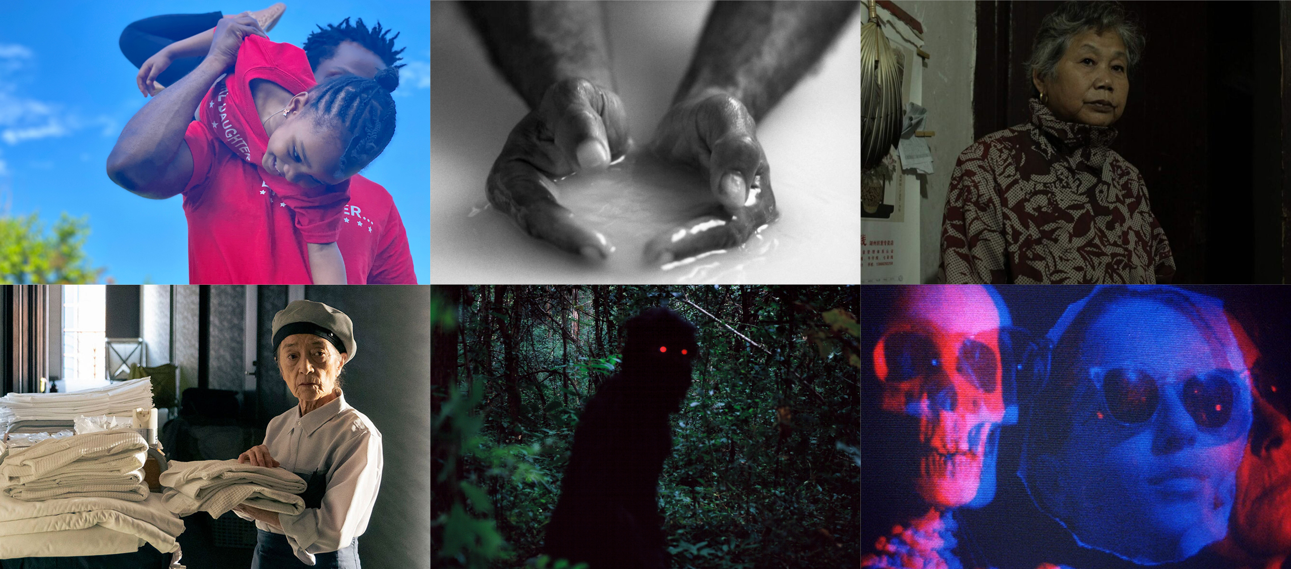 A collage of six stills from films in our Resting Places series