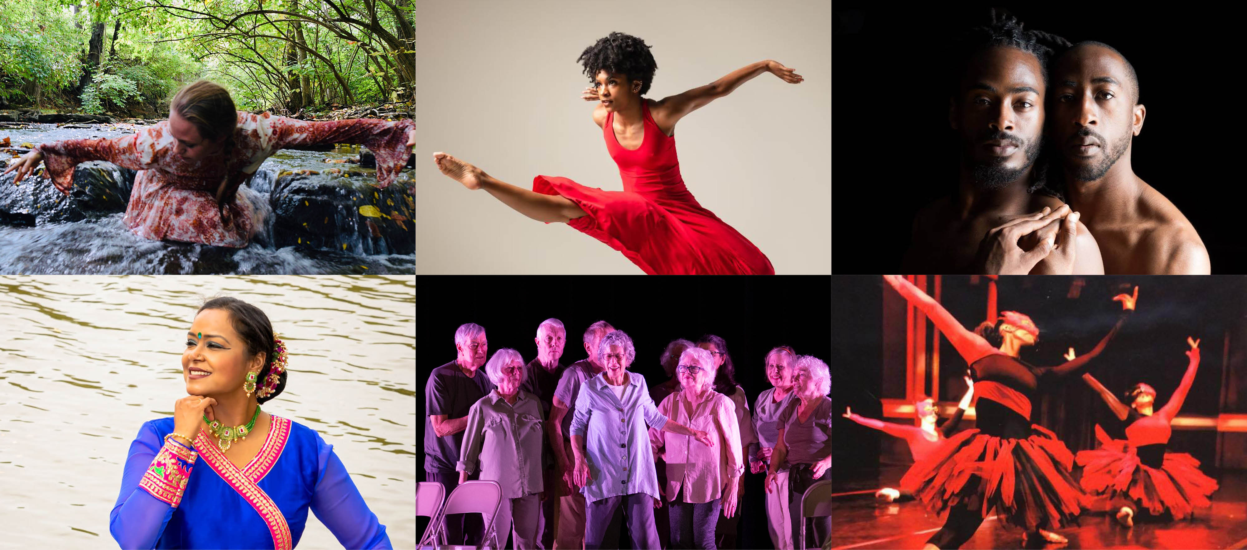 Collage of six images featuring H2O Danceworks: Global Water Dances Columbus performers