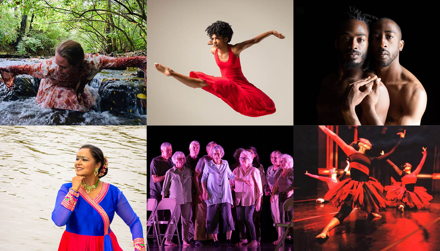 Collage of six images featuring H2O Danceworks: Global Water Dances Columbus performers