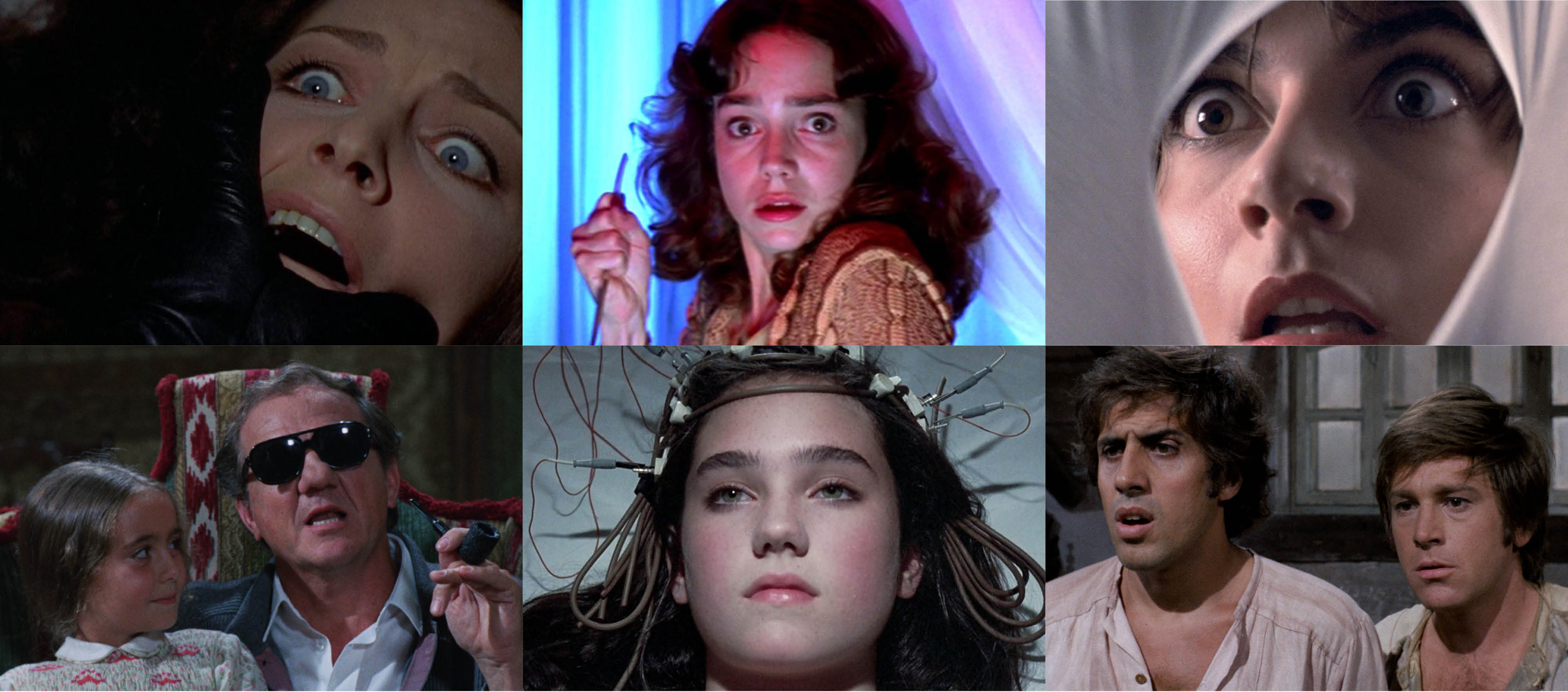A collage of six stills from films in the Retrospective: Dario Argento series.