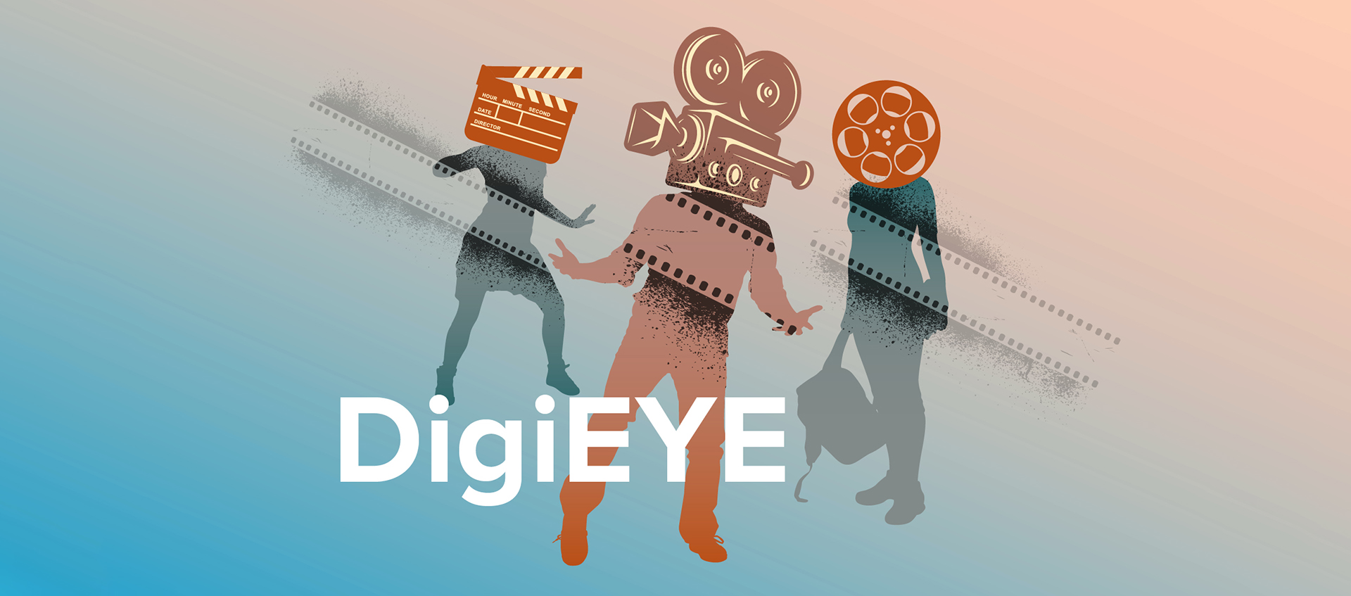 The DigiEYE logo, three designed silhouettes with film equipment where their heads would be.