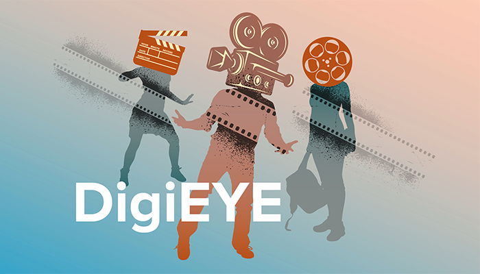 The DigiEYE logo, three designed silhouettes with film equipment where their heads would be.