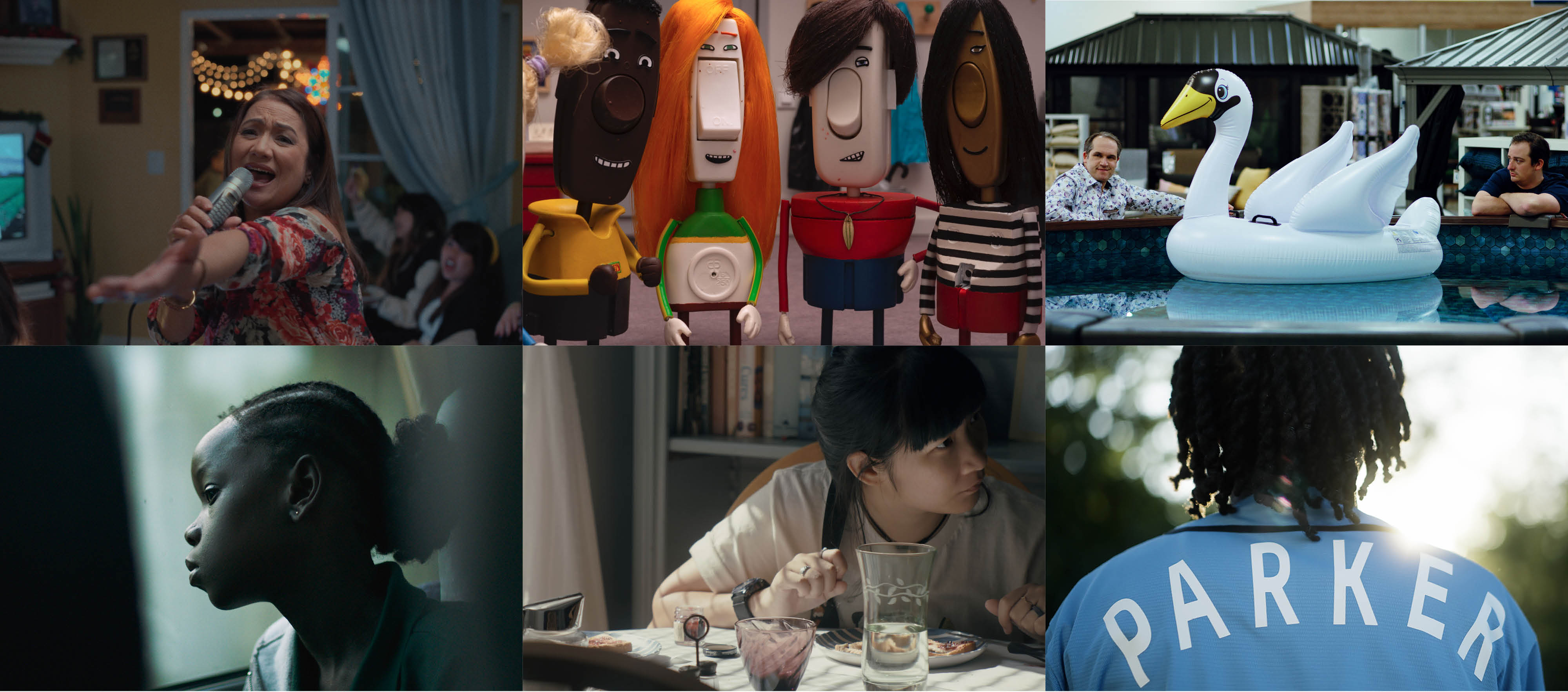 Composite image of six stills from the Sundance short films.