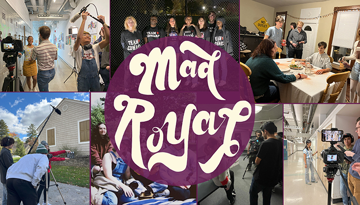 A grid of various photographs of Ohio State students making films behind a purple Mad Royal logo.