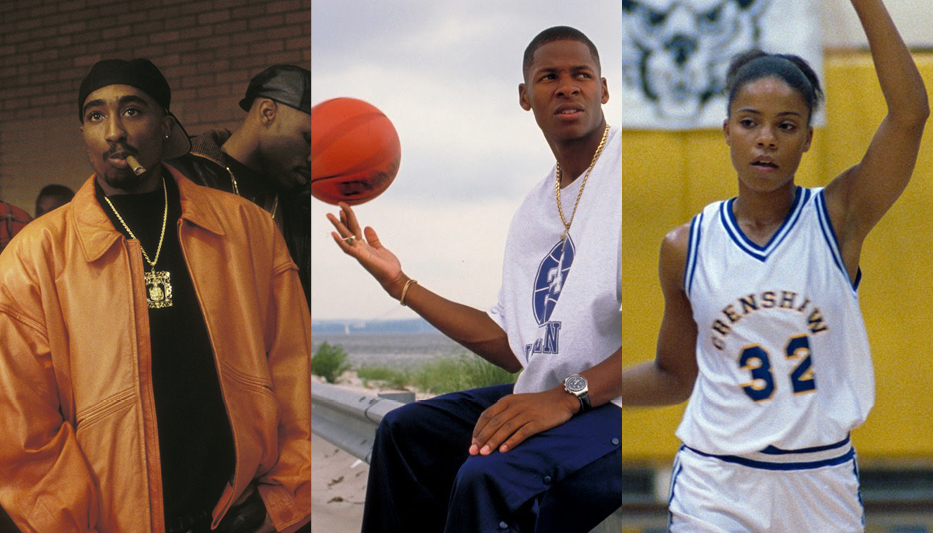 A composite of three stills from the films in Pick and Reels: Basketball on Screen.