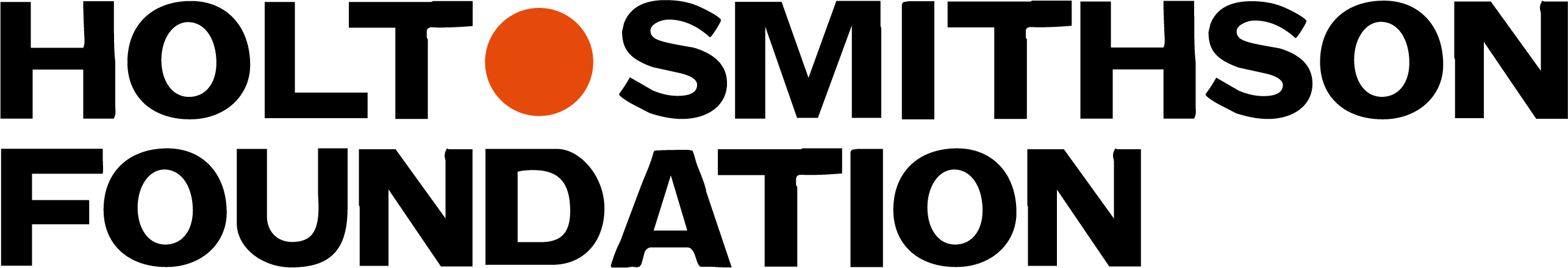 Logo featuring the words Holt Smithson Foundation. The words Holt and Smithson are separated by an orange circle. 