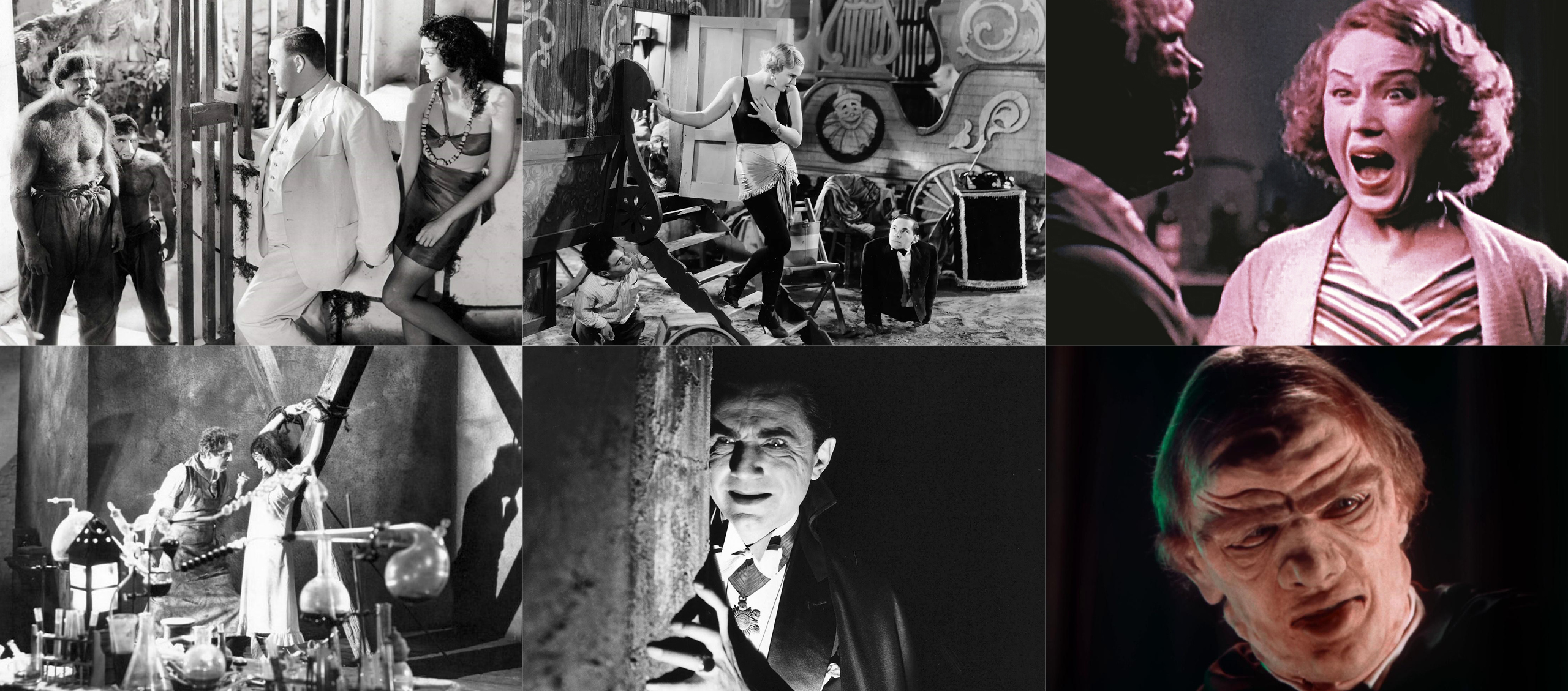 A composite image of six stills from the series. All are images from 1930s horror films.