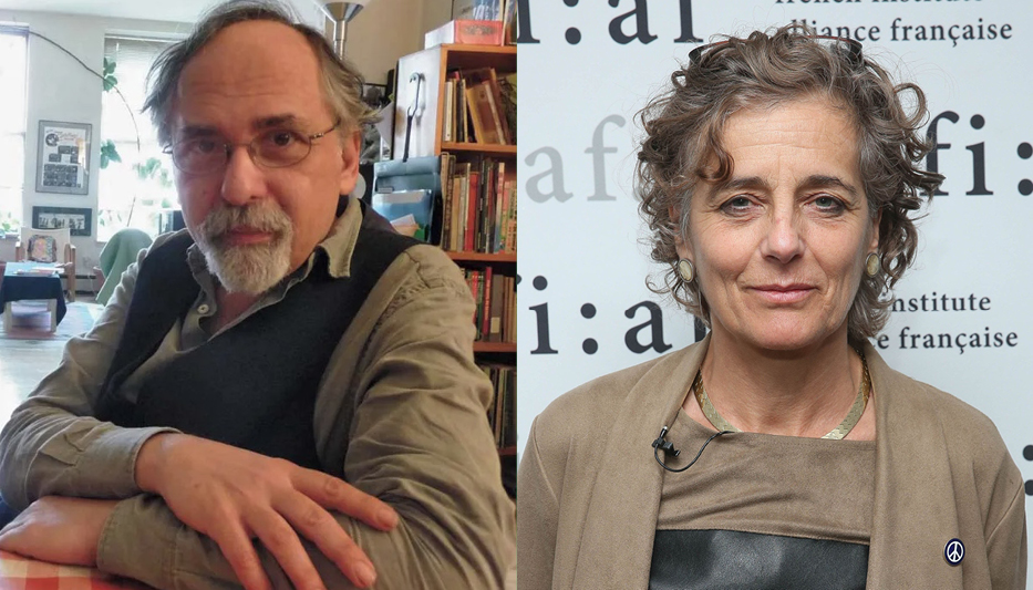 Two headshots. A man with glasses, a gray goatee, wearing a collared shirt and vest. A woman with gray, curly hair and is wearing a gray sweater.