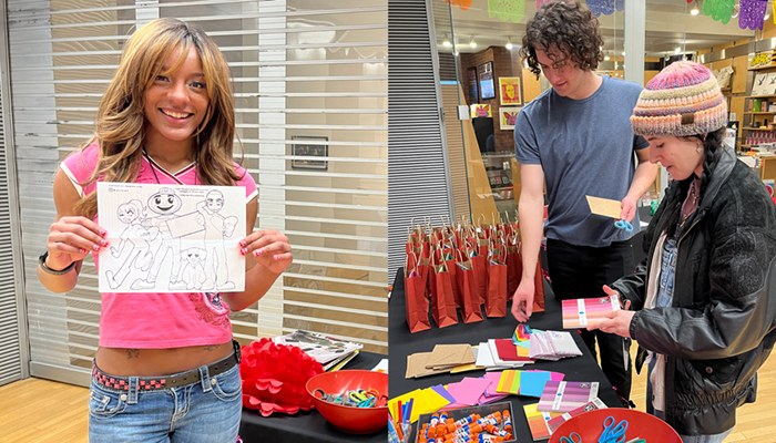 Collage of images showing students selecting materials to make cards at Buckeye Love Week. 