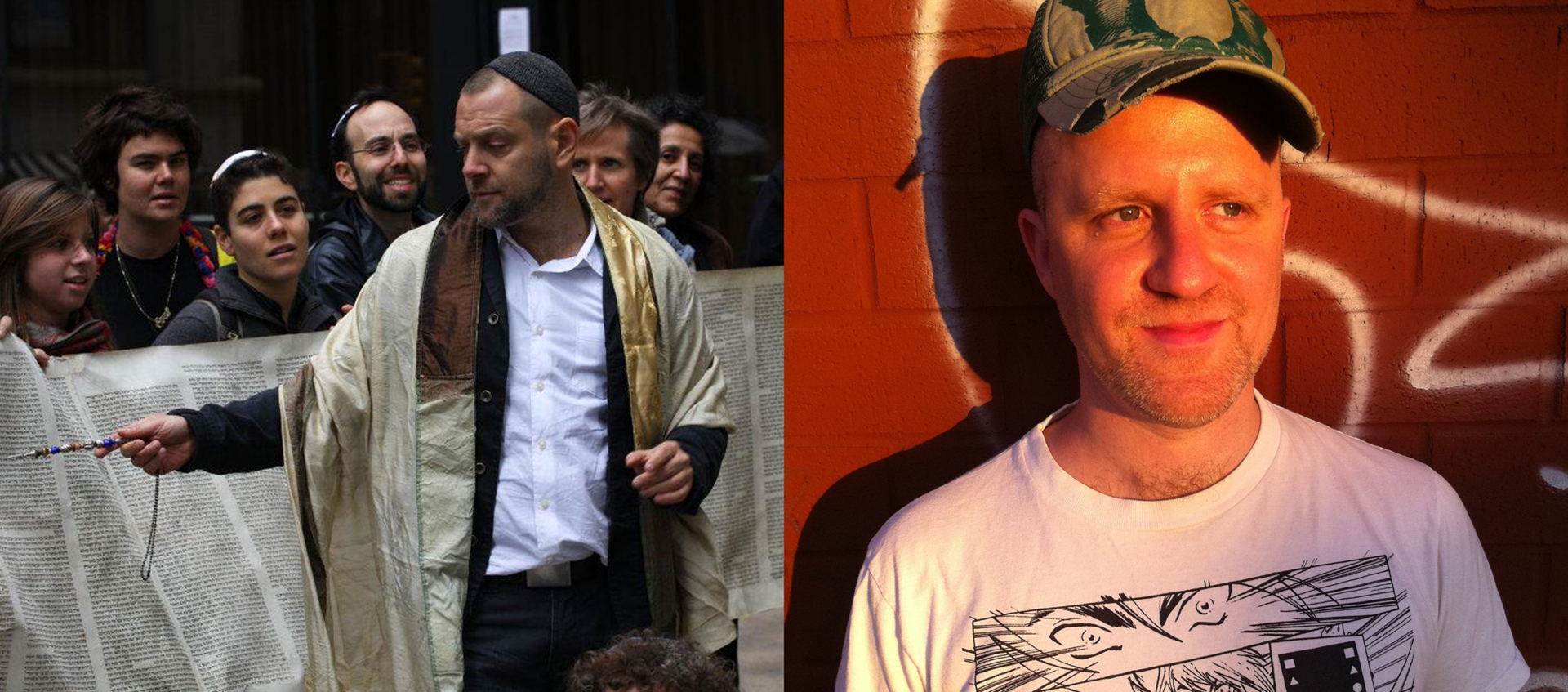 A photo of a rabbi next to a photo of Sandi DuBowski.