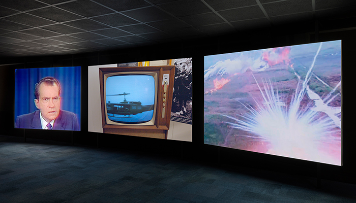 Naeem Mohaiemen, Through a Mirror, Darkly, 2025, at Albany House, London. © Naeem Mohaiemen. Courtesy of Artangel. Photograph: Thierry Bal for Artangel. 
