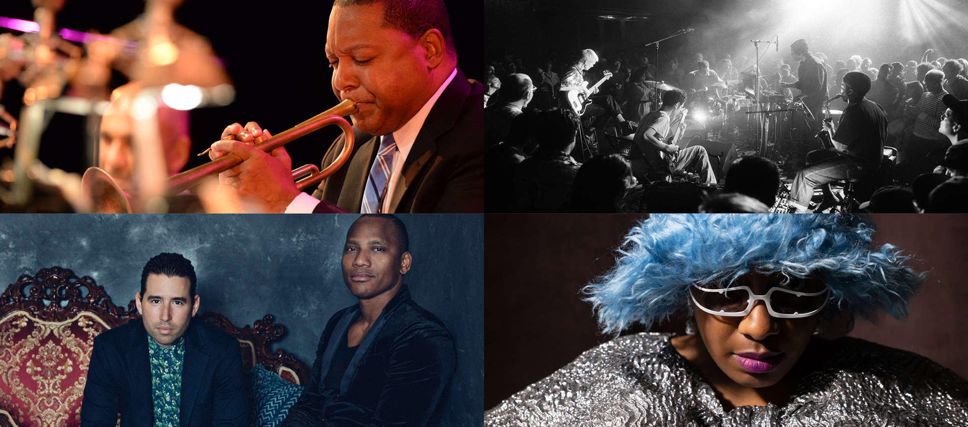 Four images of artists from the jazz series