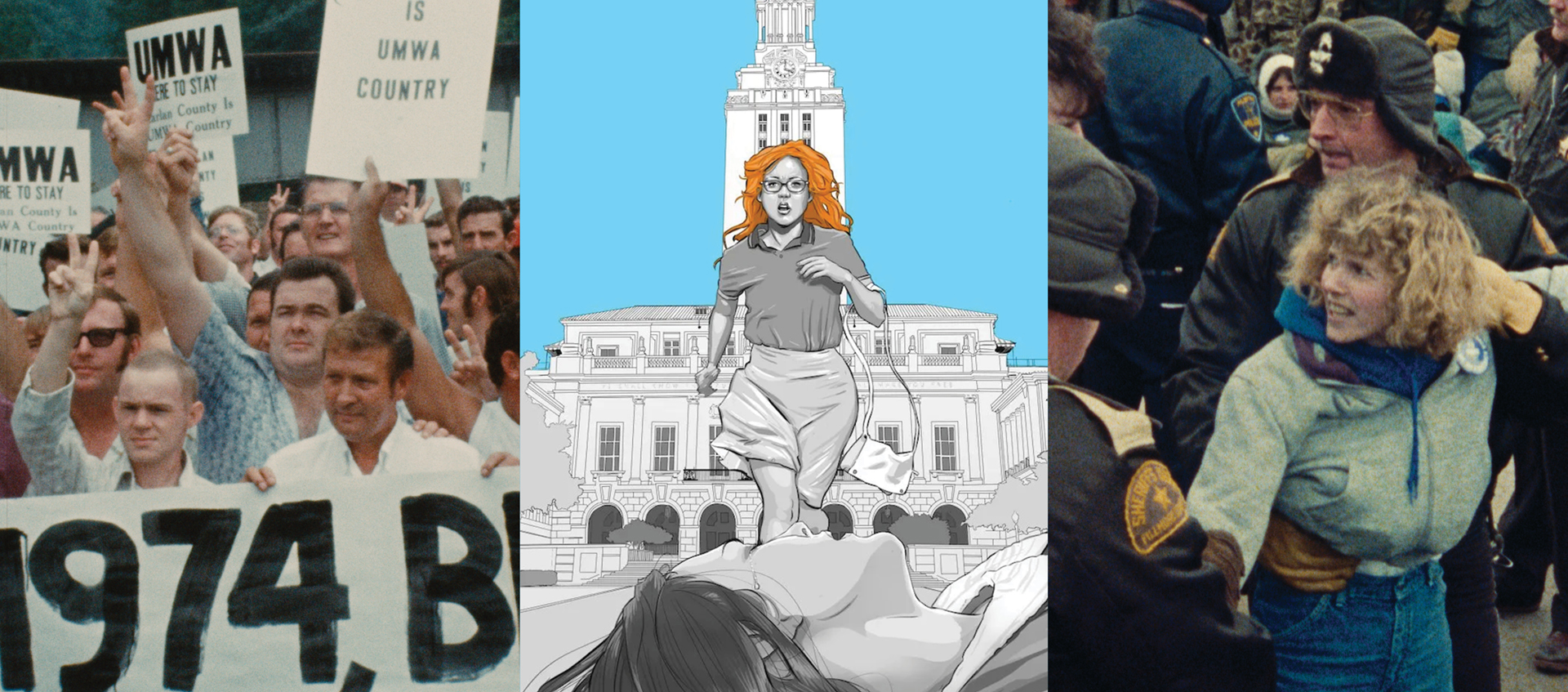 Three stills from the films in Classic American Docs.